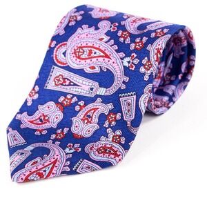 Privilege‎ Mens 58" x 3.5" Blue Pink Red Paisley Design 100% Silk Neck Tie USA